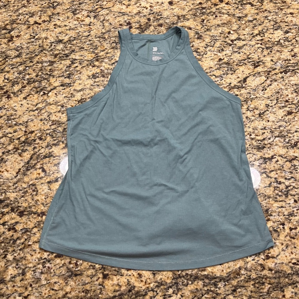 All in‎ Motion Womens XXL Ribbed High Neck Tank Top Blue Activewear Racerback